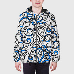 Куртка с капюшоном мужская Синие кружевные узоры, цвет: 3D-черный — фото 2