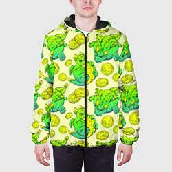 Куртка с капюшоном мужская Круглые драконы с монетами, зеленый, цвет: 3D-черный — фото 2