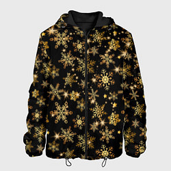 Куртка с капюшоном мужская Россыпи золотых снежинок, цвет: 3D-черный