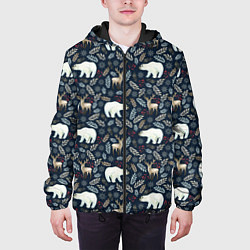Куртка с капюшоном мужская Акварельные медведи и олени, цвет: 3D-черный — фото 2