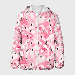 Куртка с капюшоном мужская Стая розовых фламинго, цвет: 3D-белый