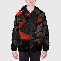 Куртка с капюшоном мужская Черные и красные треугольные частицы, цвет: 3D-черный — фото 2