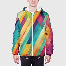 Куртка с капюшоном мужская Цветные диагональные полосы, цвет: 3D-белый — фото 2
