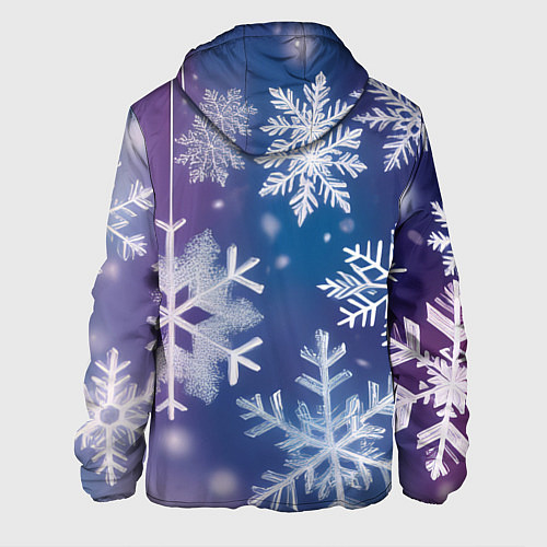 Мужская куртка Снежинки на фиолетово-синем фоне / 3D-Черный – фото 2