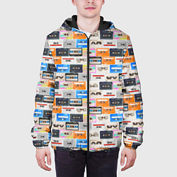 Куртка с капюшоном мужская Ретро магнитофонные кассеты, цвет: 3D-черный — фото 2