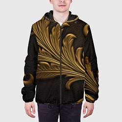 Куртка с капюшоном мужская Золотые узоры листья объемные, цвет: 3D-черный — фото 2