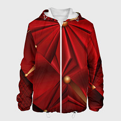 Куртка с капюшоном мужская Красный материал со складками, цвет: 3D-белый
