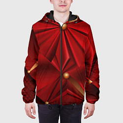 Куртка с капюшоном мужская Красный материал со складками, цвет: 3D-черный — фото 2