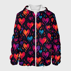 Куртка с капюшоном мужская Паттерн с сердцами, цвет: 3D-белый