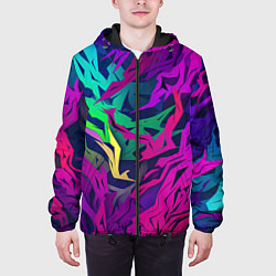 Куртка с капюшоном мужская Кривые яркие геометрические фигуры, цвет: 3D-черный — фото 2