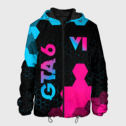 Куртка с капюшоном мужская GTA 6 - neon gradient вертикально, цвет: 3D-черный