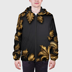 Куртка с капюшоном мужская Золотые объемные листья, цвет: 3D-черный — фото 2