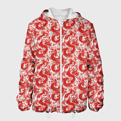 Куртка с капюшоном мужская Красные драконы на белом фоне, цвет: 3D-белый