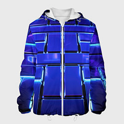 Куртка с капюшоном мужская Синие плиты с неоном, цвет: 3D-белый