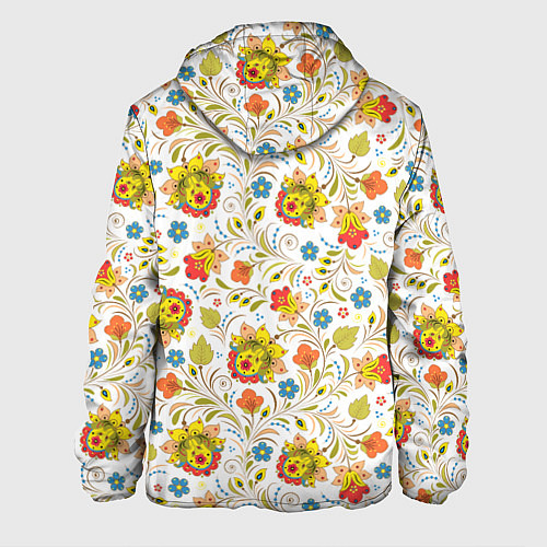 Мужская куртка Хохломская роспись разноцветные цветы на белом фон / 3D-Черный – фото 2