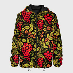 Куртка с капюшоном мужская Хохломская роспись красные ягоды, цвет: 3D-черный