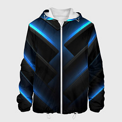 Куртка с капюшоном мужская Черный абстрактный фон и синие неоновые вставки, цвет: 3D-белый