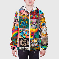 Куртка с капюшоном мужская Всякая всячина - пэчворк, цвет: 3D-белый — фото 2