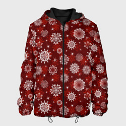 Куртка с капюшоном мужская Snowflakes on a red background, цвет: 3D-черный
