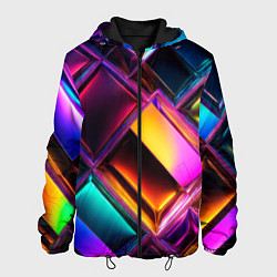 Куртка с капюшоном мужская Цветные стеклянные блоки - неоновый геометричный у, цвет: 3D-черный