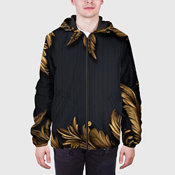 Куртка с капюшоном мужская Золотые объемные листья на черном, цвет: 3D-черный — фото 2