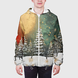 Куртка с капюшоном мужская Большая луна и новогодний лес, цвет: 3D-белый — фото 2