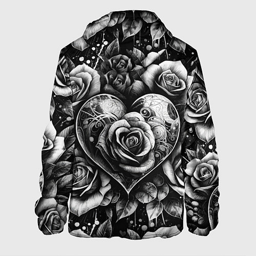 Мужская куртка Черно белое сердце и розы / 3D-Черный – фото 2