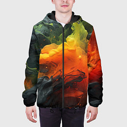 Куртка с капюшоном мужская Взрыв оранжевой краски, цвет: 3D-черный — фото 2