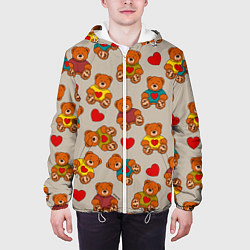Куртка с капюшоном мужская Мишки в свитерах и сердечки, цвет: 3D-белый — фото 2