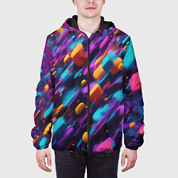 Куртка с капюшоном мужская Полёт цветных частиц - нейросеть, цвет: 3D-черный — фото 2