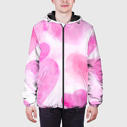 Куртка с капюшоном мужская Розовые сердечки акварель, цвет: 3D-черный — фото 2