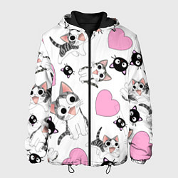 Куртка с капюшоном мужская Влюблённый котик аниме и сердечки, цвет: 3D-черный