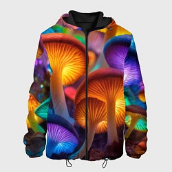 Куртка с капюшоном мужская Неоновые светящиеся грибы, цвет: 3D-черный