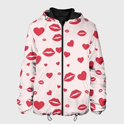 Куртка с капюшоном мужская Поцелуйчики паттерн, цвет: 3D-черный