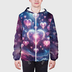 Куртка с капюшоном мужская Космические сердца - звезды, цвет: 3D-белый — фото 2