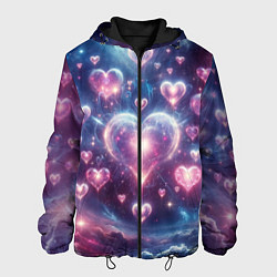 Куртка с капюшоном мужская Космические сердца - звезды, цвет: 3D-черный