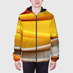 Куртка с капюшоном мужская Желтая абстракция с оранжевой волной, цвет: 3D-черный — фото 2