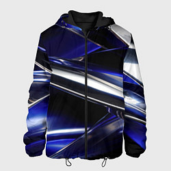 Куртка с капюшоном мужская Синие и серебреные абстрактные полосы, цвет: 3D-черный