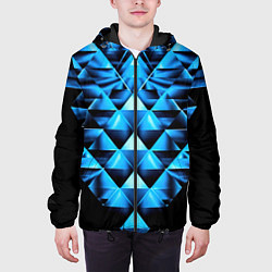Куртка с капюшоном мужская Синие абстрактные ромбики, цвет: 3D-черный — фото 2