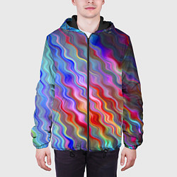 Куртка с капюшоном мужская Волнистые разноцветные линии, цвет: 3D-черный — фото 2