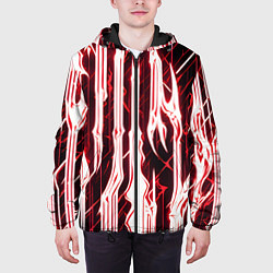 Куртка с капюшоном мужская Красные неоновые полосы на чёрном фоне, цвет: 3D-черный — фото 2
