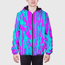 Куртка с капюшоном мужская Абстрактные полосы неоновый, цвет: 3D-черный — фото 2