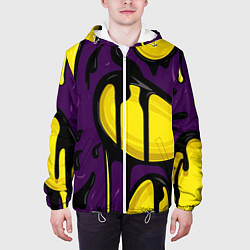 Куртка с капюшоном мужская Желтые яркие пятна краски на фиолетовом, цвет: 3D-белый — фото 2