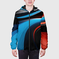 Куртка с капюшоном мужская Черные и синии волны спортивный стиль, цвет: 3D-черный — фото 2