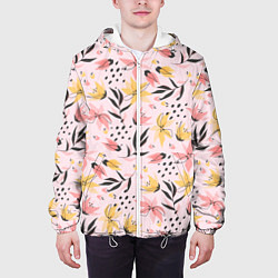 Куртка с капюшоном мужская Абстрактный паттерн с цветами, цвет: 3D-белый — фото 2