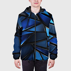 Куртка с капюшоном мужская Синие объемные геометрические объекты, цвет: 3D-черный — фото 2