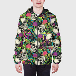 Куртка с капюшоном мужская Человеческие черепа с грибами, цвет: 3D-черный — фото 2