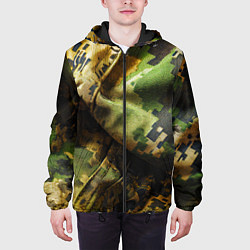 Куртка с капюшоном мужская Реалистичный камуфляж на ткани, цвет: 3D-черный — фото 2