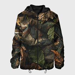Куртка с капюшоном мужская Реалистичный охотничий камуфляж из ткани и листьев, цвет: 3D-черный
