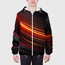 Куртка с капюшоном мужская Яркая оранжевая полосы на черной абстракции, цвет: 3D-белый — фото 2